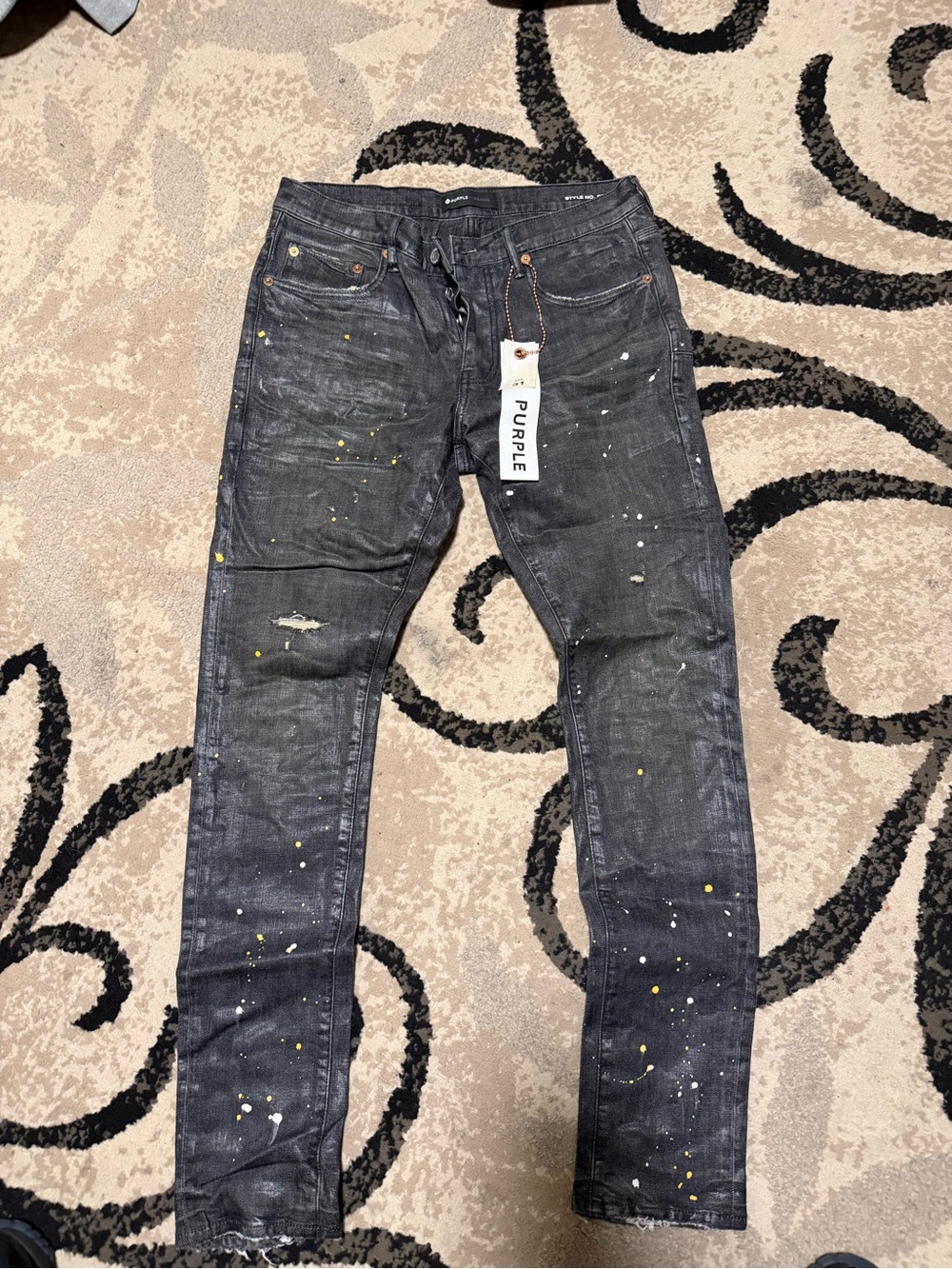 Purple Brand Men’s Black Skinny Jeans with Paint-Splatter